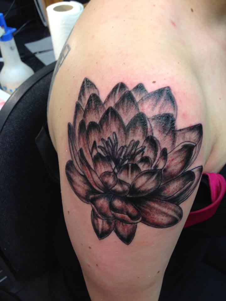 #Lotus #Flower #Tattoo Black and grey lotus flower tattoo