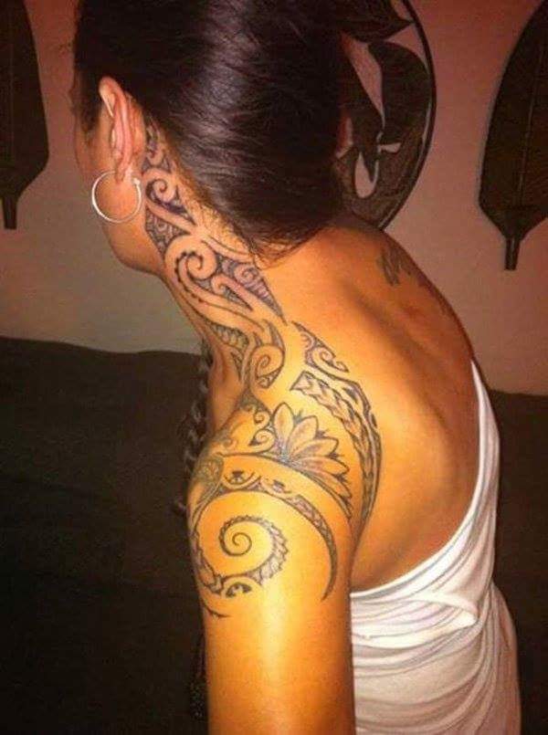 #Polynesian #Tattoo Distinct designs of tattoo covering the neck and upper arm area
