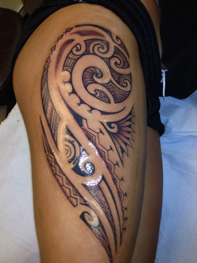 #Polynesian #Tattoo Inspirational design of tattoo for the thigh area