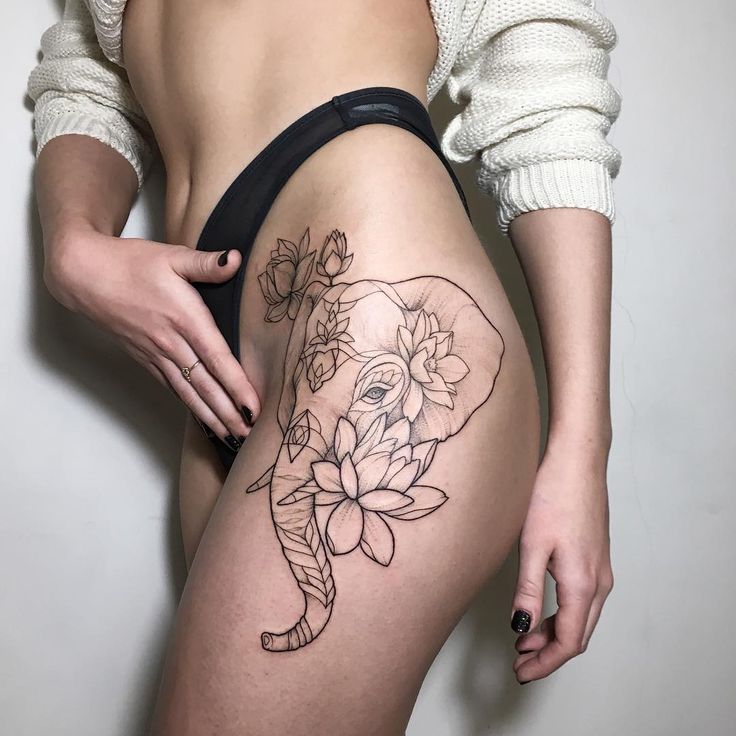 #Lotus #Flower #Tattoo Linework and dotwork elephant and Lotus blackwork flower tattoo
