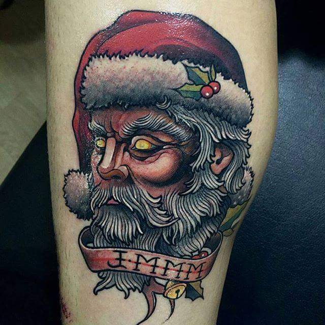 #Christmas #Tattoos Stimulating santa designed tattoo design for the leg