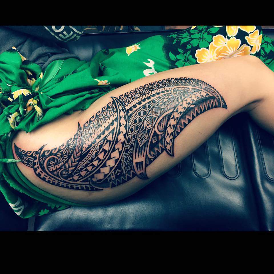 #Polynesian #Tattoo Very appealling and bold tattoo design for the upper leg