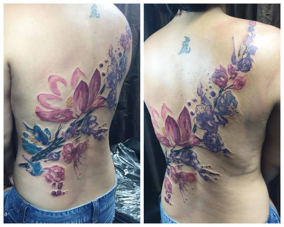 #Lotus #Flower #Tattoo Watercolour cherry blossoms and lotus flowers tattoo