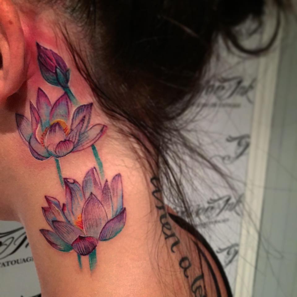 #Lotus #Flower #Tattoo beautiful neck Lotus Flowers tattoo ideas