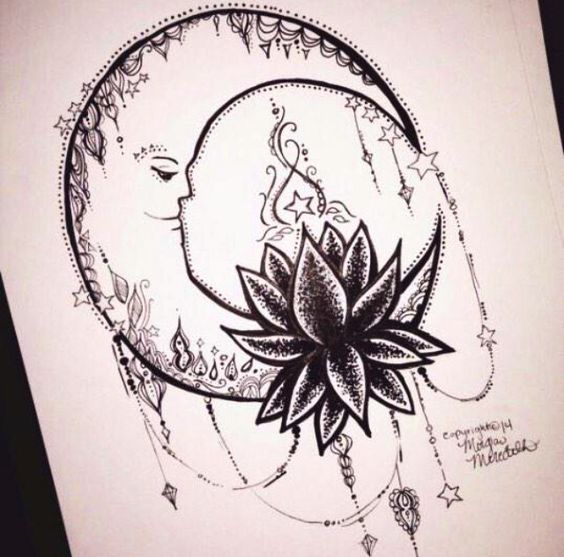 #Lotus #Flower #Tattoo bohemian crescent moon and lotus tattoo