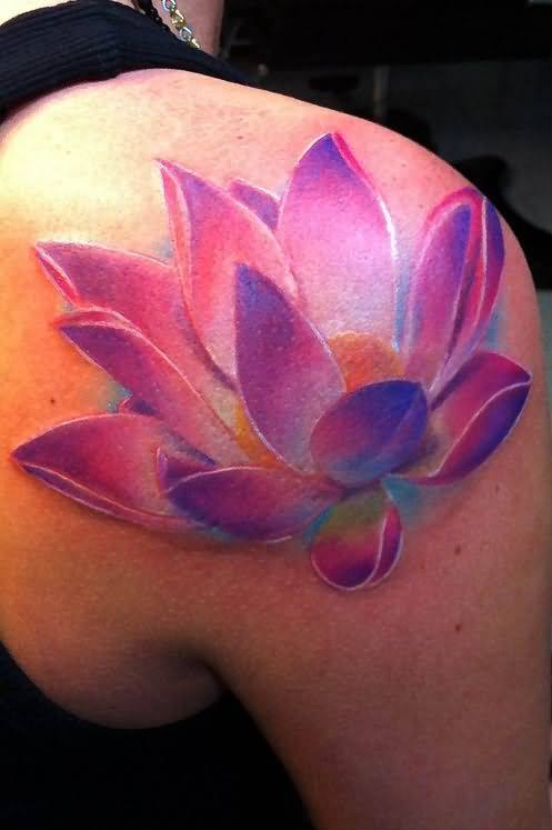#Lotus #Flower #Tattoo girly color lotus flower 3d shoulder tattoo