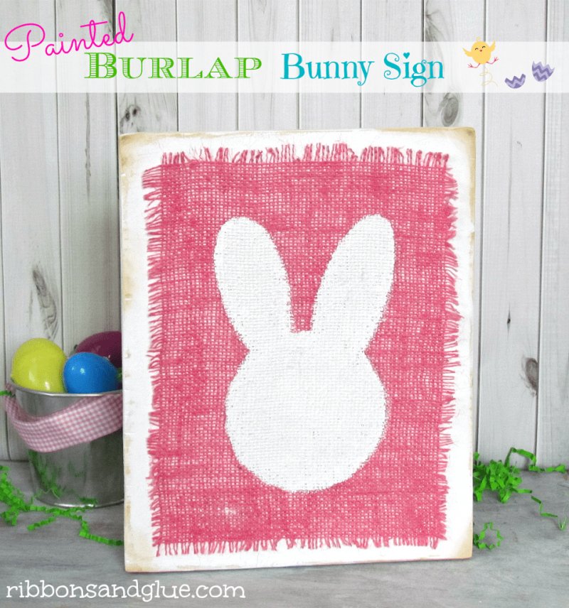Painted Burlap Bunny Sign.