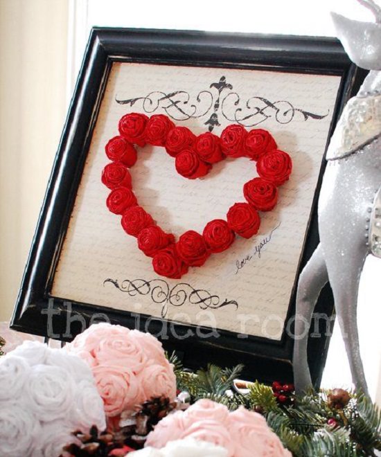 Paper heart frames to create a romantic setting.