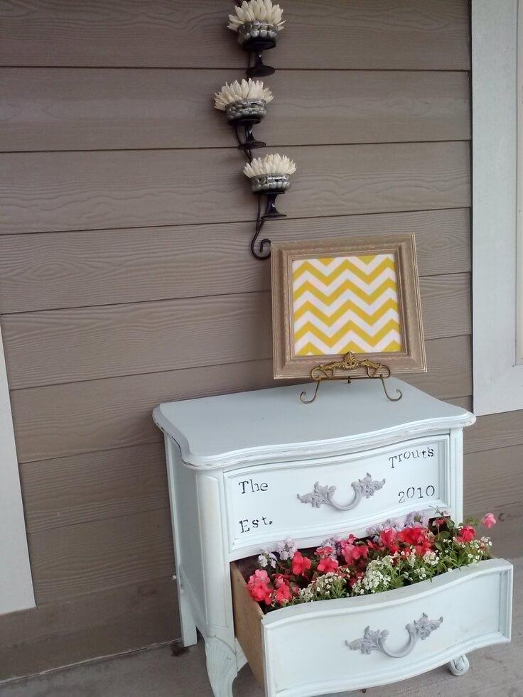 Upcycle An Old Dresser Into An Elegant Front Porch Planter.
