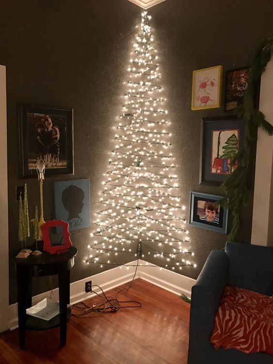 3D corner Christmas light wall tree.