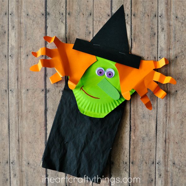 Adorable paper bag Halloween witch craft for kids.