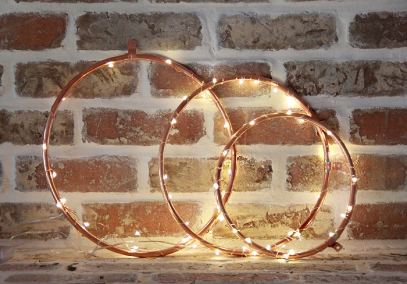 Copper Lighted Wreaths.