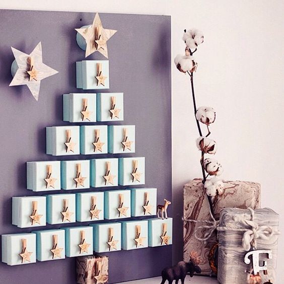 DIY gift box advent calendar Christmas wall tree idea.
