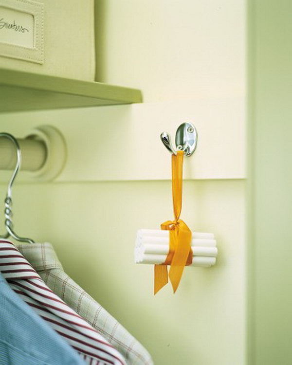Hang a bundle of chalk in the closet to keep everything fresh and dry.