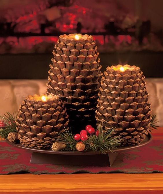 Lovely pinecone Candles for Christmas decoration.