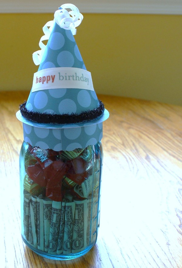 Mason Jar Dollar Bill Birthday Gift.