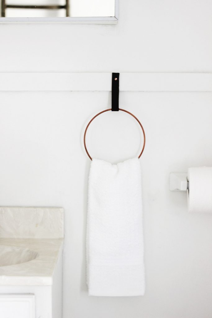 Modern Towel Ring from Leather and Metal Ring.