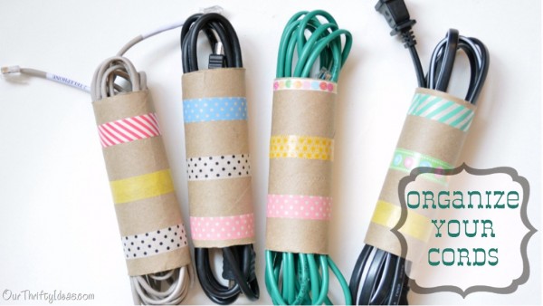 Organize Your Cords with Toilet Paper Roll.