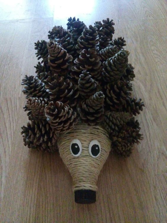 Pretty autumn hedgehog made by pinecones.