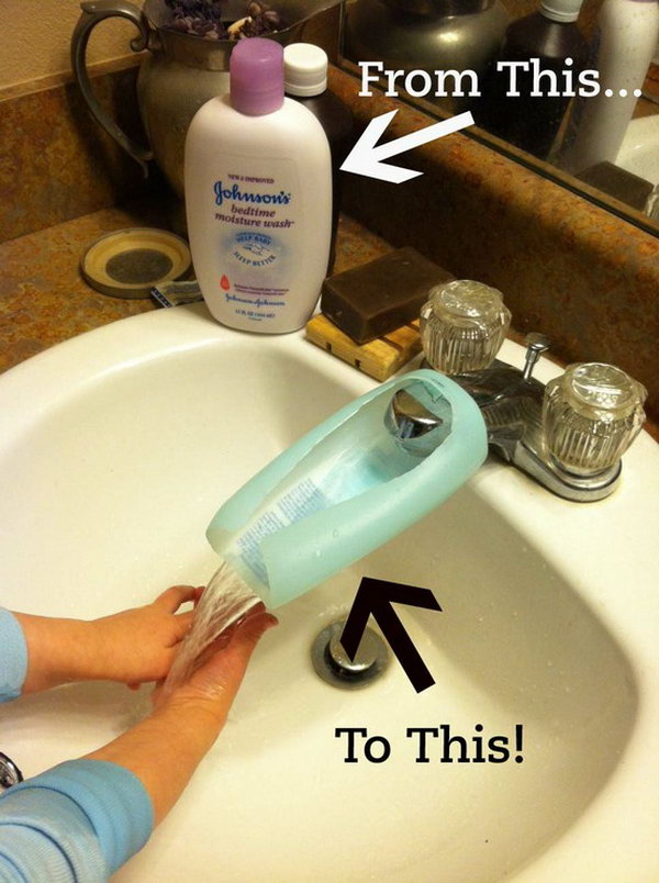 Recycle a plastic bottle to help little children wash their hands.