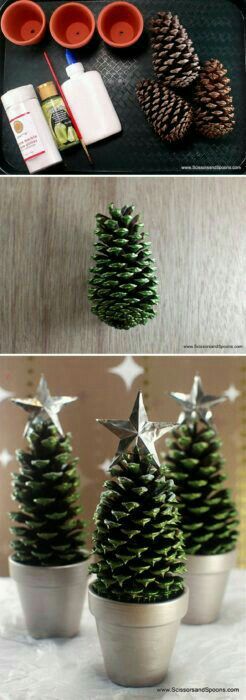 Silver planter pinecone tree with silver tree topper.