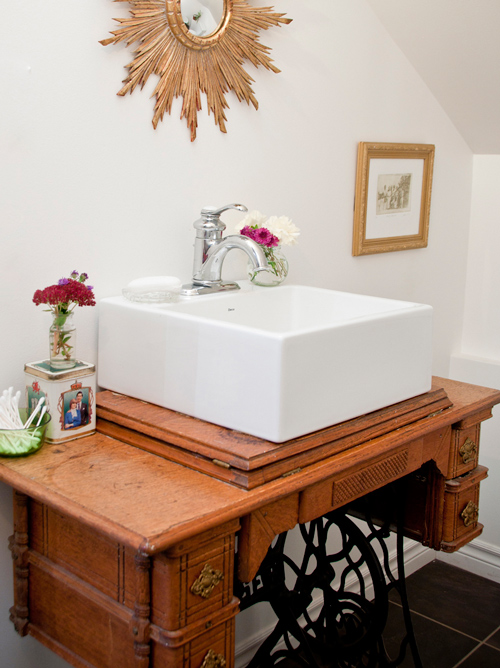 Update an old Singer Sewing Machine Into The Perfect Sink Vanity.
