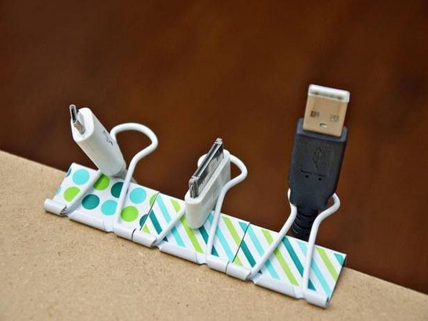 Use binder clips to organize cords.