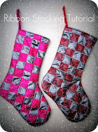 Basket Weave Ribbon Christmas Stocking Tutorial from RadCrafter.