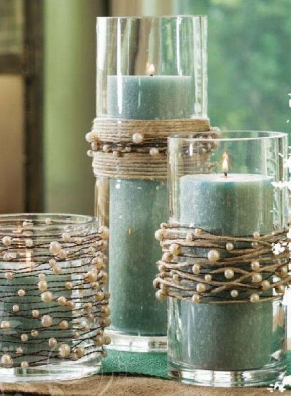 Candle Holders Decorated with String Pearls.
