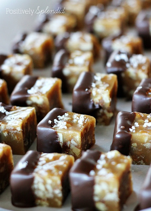 Chocolate Dipped Salted Caramels by Positively Splendid.