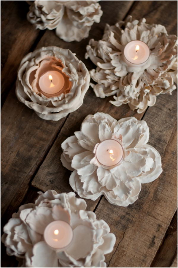 DIY Romantic Plaster Dipped Flower Votives.