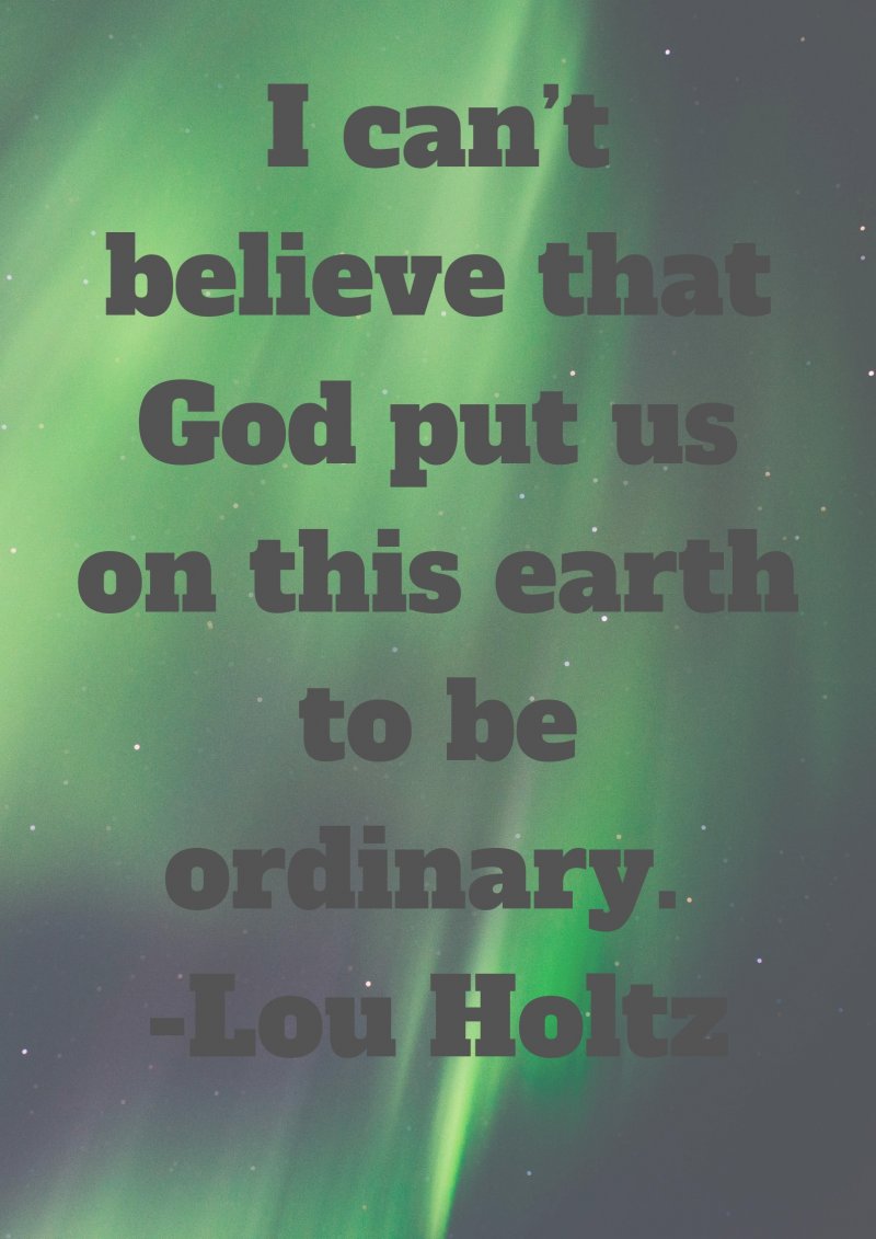 I can’t believe that God put us on this earth to be ordinary. Lou Holtz