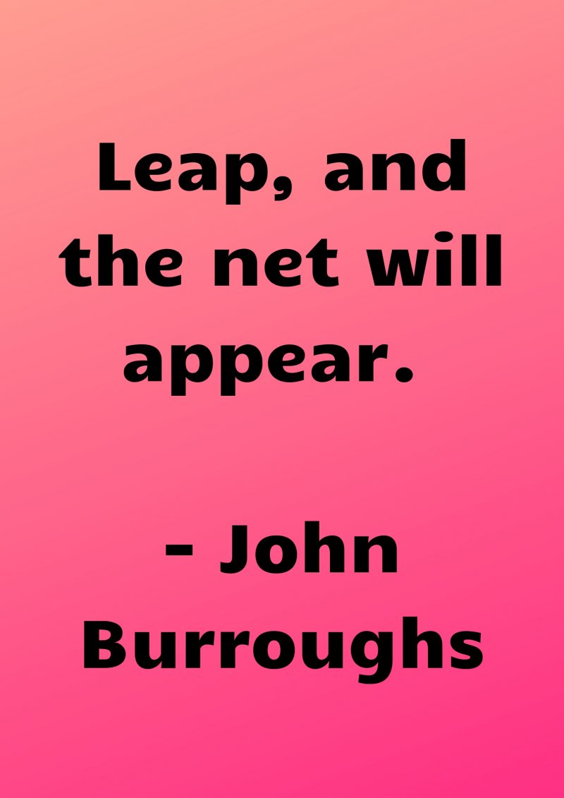 Leap, and the net will appear. John Burroughs