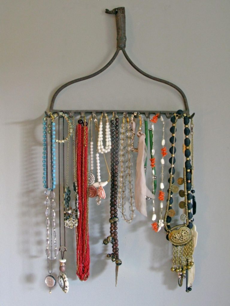 Necklace Rack From An Old Rake Head.