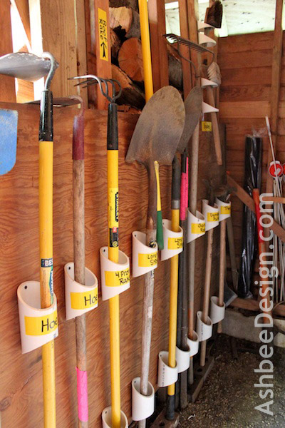 Organize garden tools with PVC.