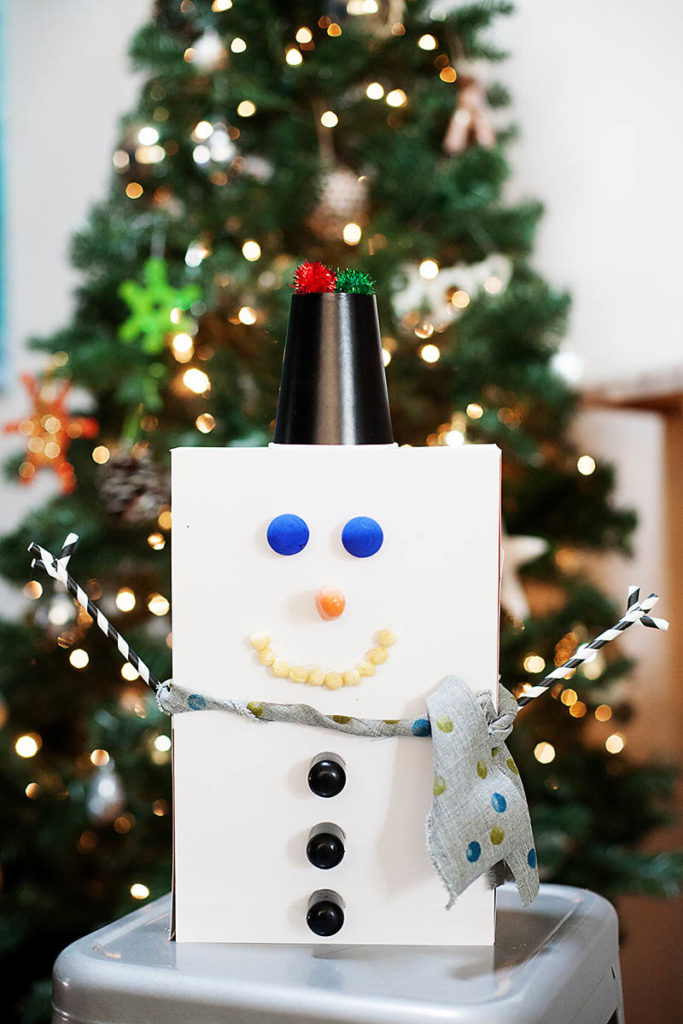 Recycled Cereal Box Snowman.