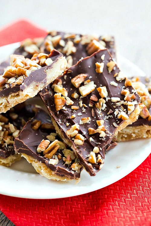 Saltine Toffee Candy with Pecans by Brown Eyed Baker.