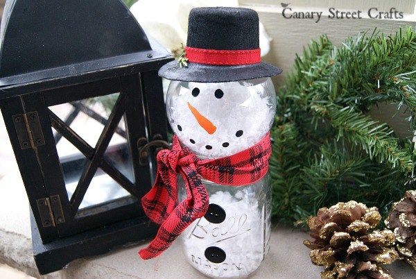 Snowman Using a Mason Jar and a Clear Ornament.