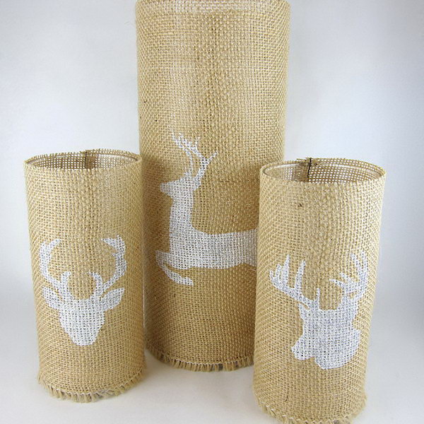 Stenciled Burlap Candle Holders.