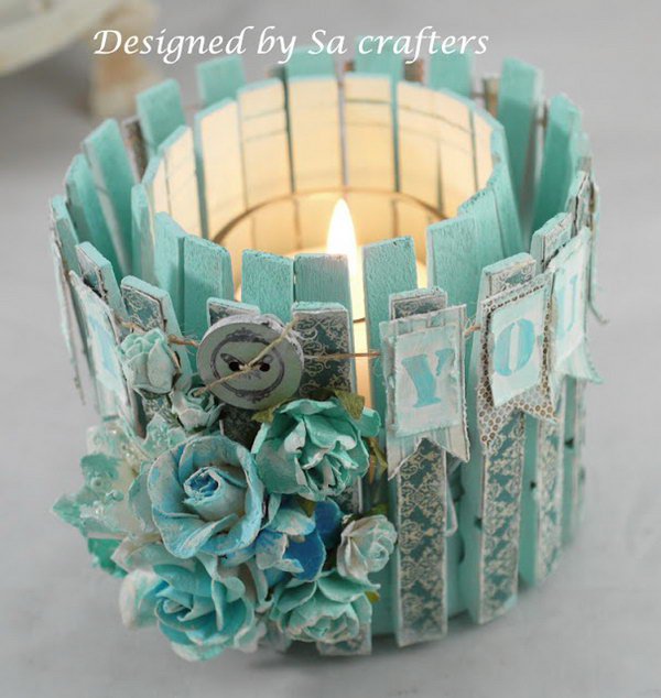 Tin Can and Clothpins Candle Holder.