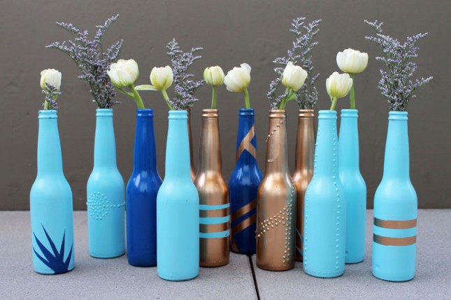 Turn empty bottles into beautiful bud vases.