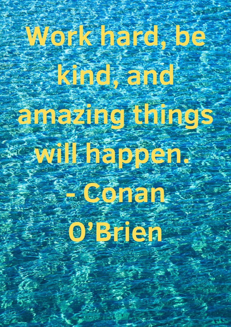 Work hard, be kind, and amazing things will happen. Conan O’Brien