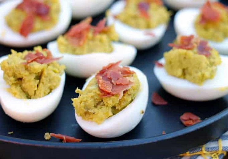Mayo-Free Deviled Eggs with Prosciutto