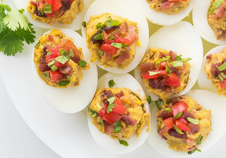 Mexican Deviled Eggs with Avocado and Bacon