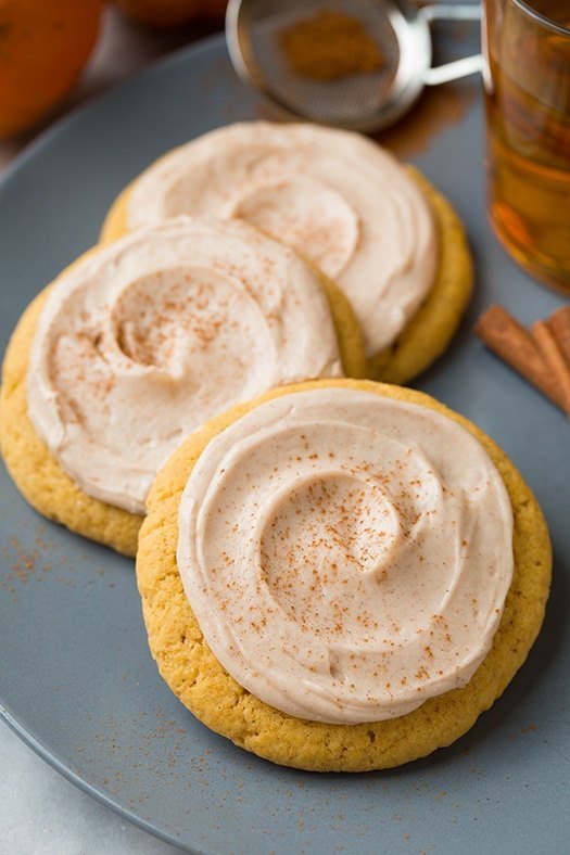 Pumpkin Sugar Cookies with Cinnamon Cream Cheese from Cooking Classy