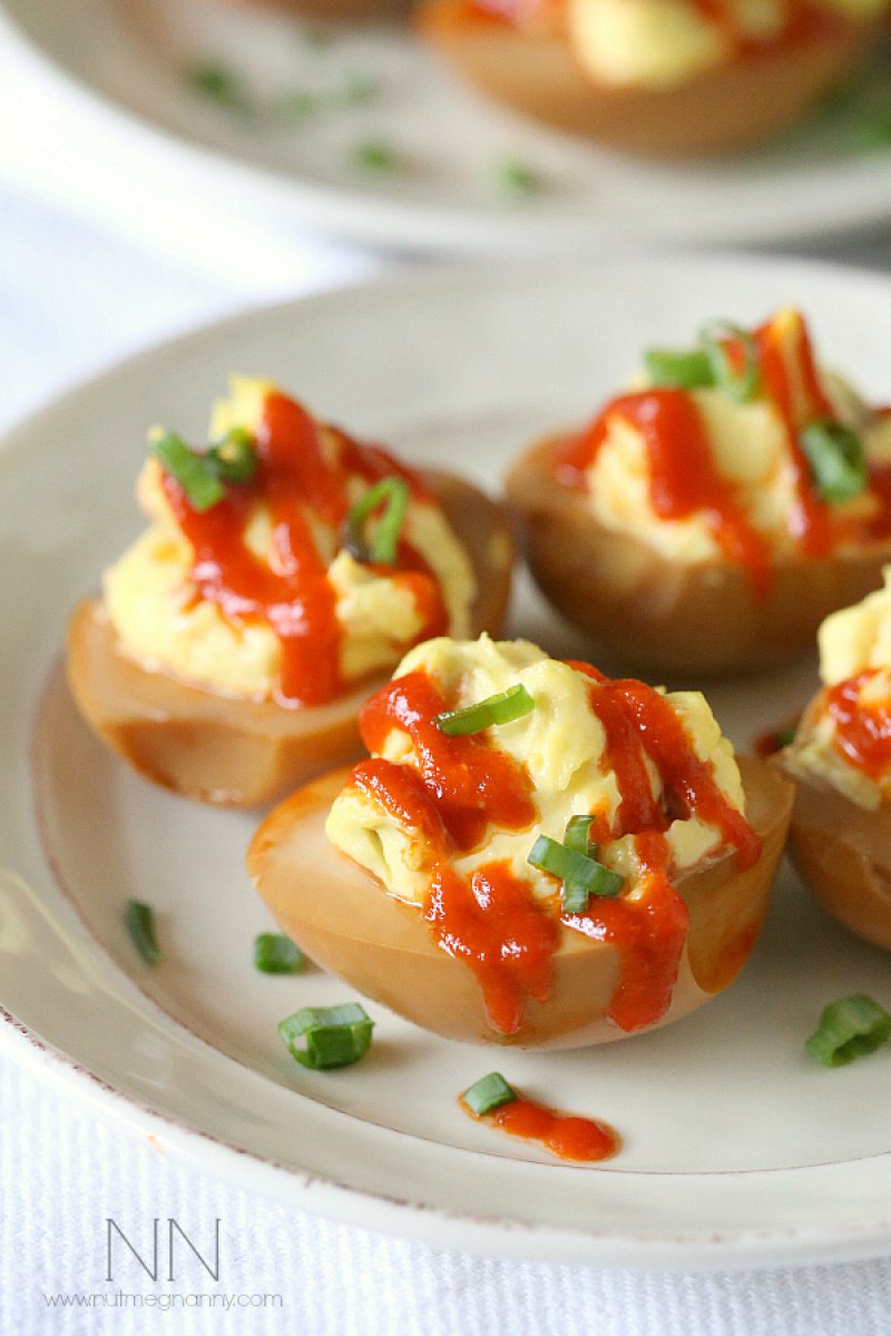 Soy Sriracha Deviled Eggs from Nutmeg Nanny