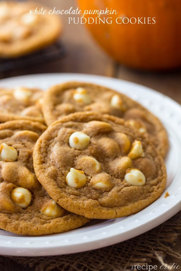 White Chocolate Pumpkin Pudding Cookies from The Recipe Critic