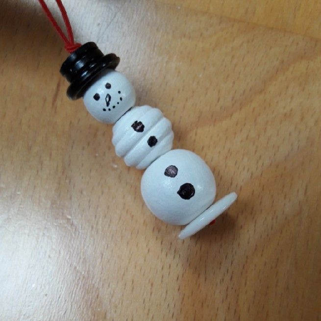 Little Wood Bead Snowman Ornaments.