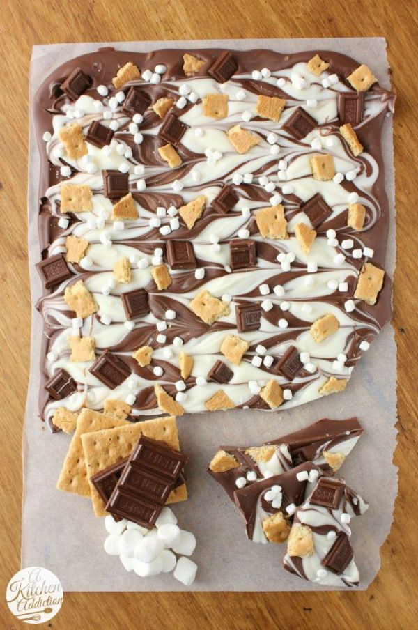 Triple Chocolate S’Mores Bark by A Kitchen Addiction