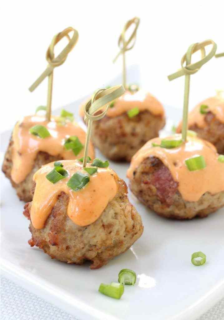 Bacon and Pork Meatballs With Chili Remoulade.